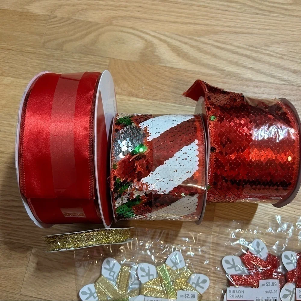 Christmas Ribbon Bundle Sequin Red Green Gold NEW Arts Crafts